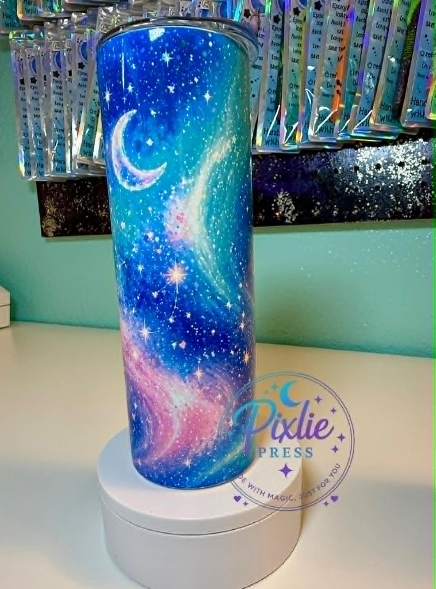 Galaxy Moon | 20oz Skinny Tumbler | Sublimation | Celestial Stars Design | Ready to Ship