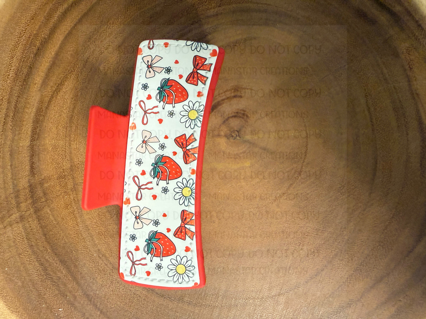 Large Claw Clips with Custom Sublimation Patch Designs- Strawberries