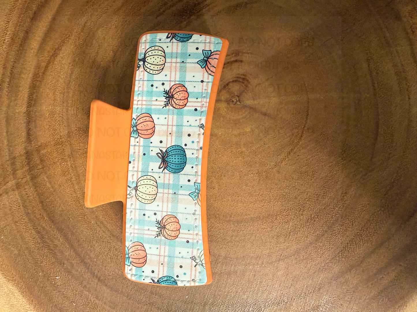 Large Claw Clips with Custom Sublimation Patch Designs- Plaid Pumpkins