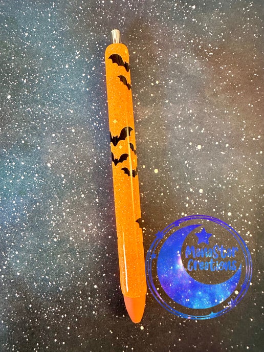 Glittering Bat Epoxy Pen β Spooky Orange Sparkle (Orange Ink)