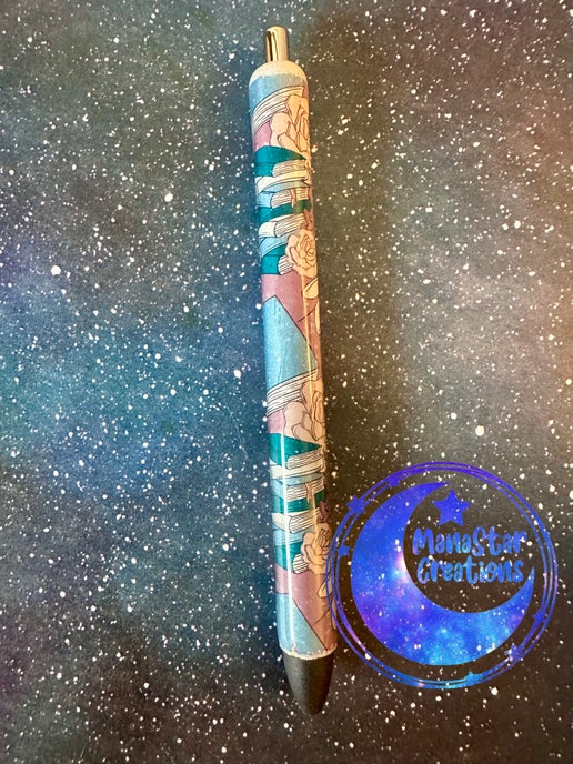Floral & Books Epoxy Pen β A Cozy Literary Touch (Black Ink)
