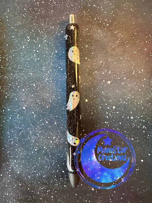 Holographic Boo Epoxy Pen – Cute Ghosts & Sparkling Stars (Black Ink)