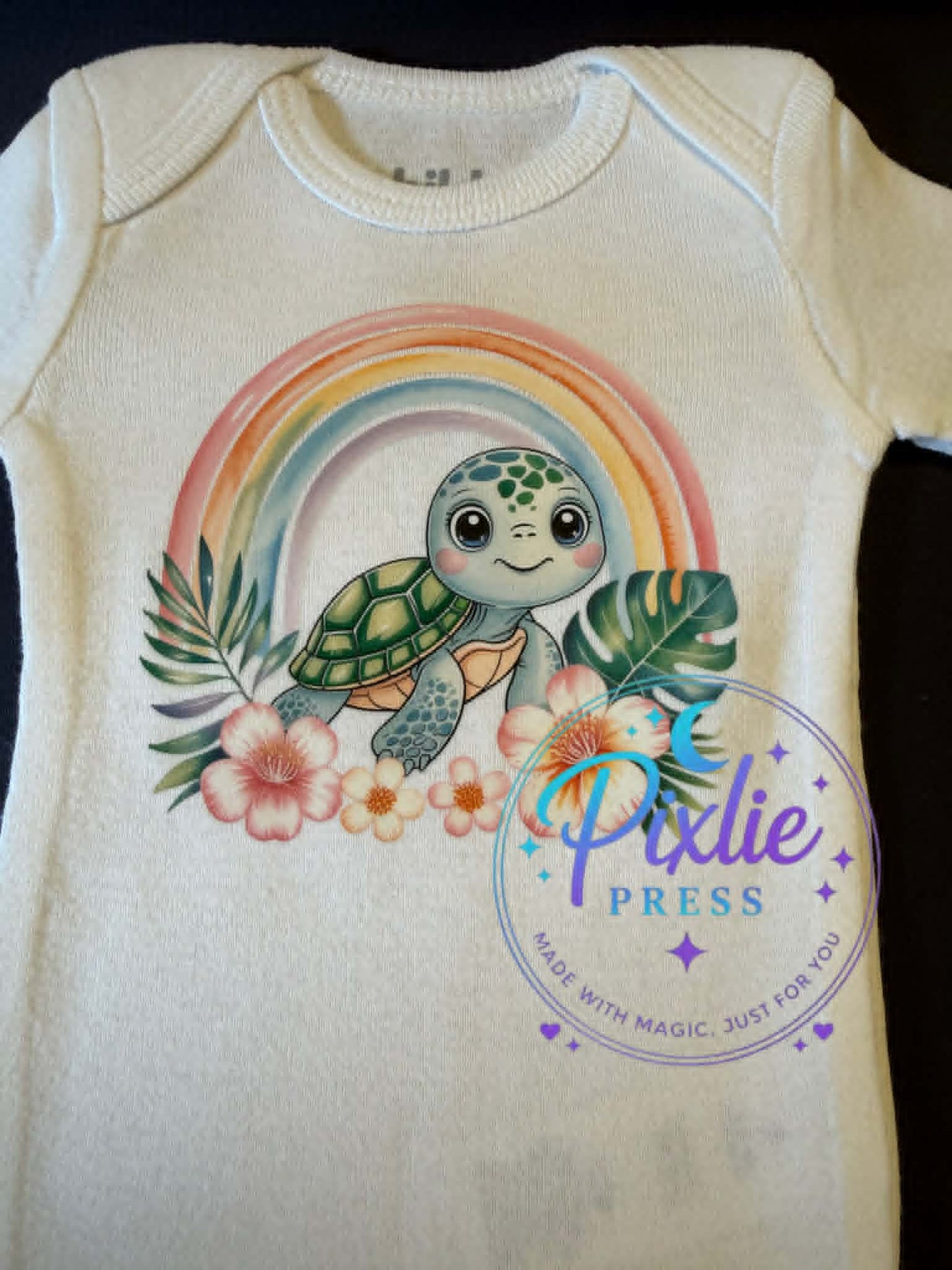 Rainbow Sea Turtle Baby Bodysuit | DTF Printed | Preemie Size | Baby Gift | Ready to Ship