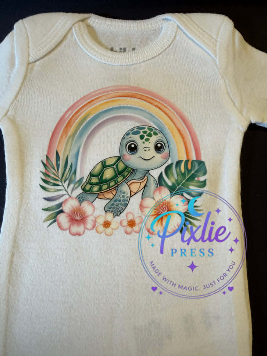 Rainbow Sea Turtle Baby Bodysuit | DTF Printed | Preemie Size | Baby Gift | Ready to Ship