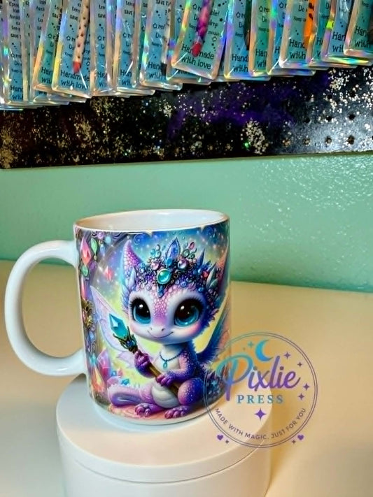 Baby Dragon | 12oz Sublimation Mug | Fantasy Crystal Dragon Design | Magical Gift | Ready to Ship