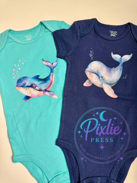 Whale Baby Bodysuit | Custom DTF Printed Infant Outfit | Ocean Baby Gift | Ready To Ship