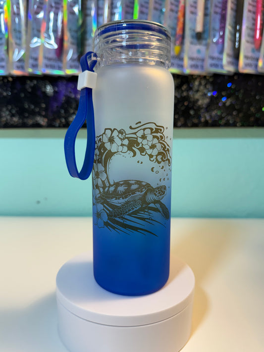 17oz Surfing Turtle Glass Water Bottle Wide Mouth