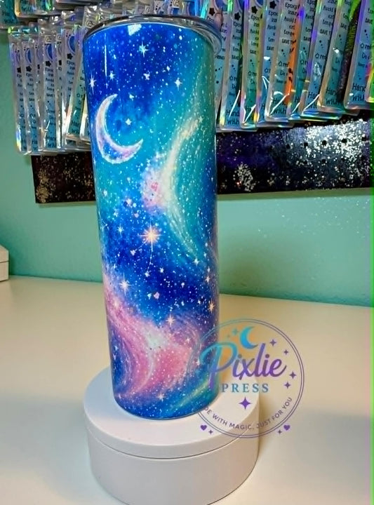 Galaxy Moon | 20oz Skinny Tumbler | Sublimation | Celestial Stars Design | Ready to Ship