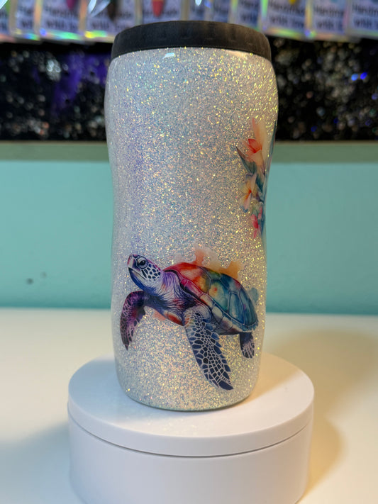 12oz Sea Turtle: Glitter & decals Epoxy Can Cooler