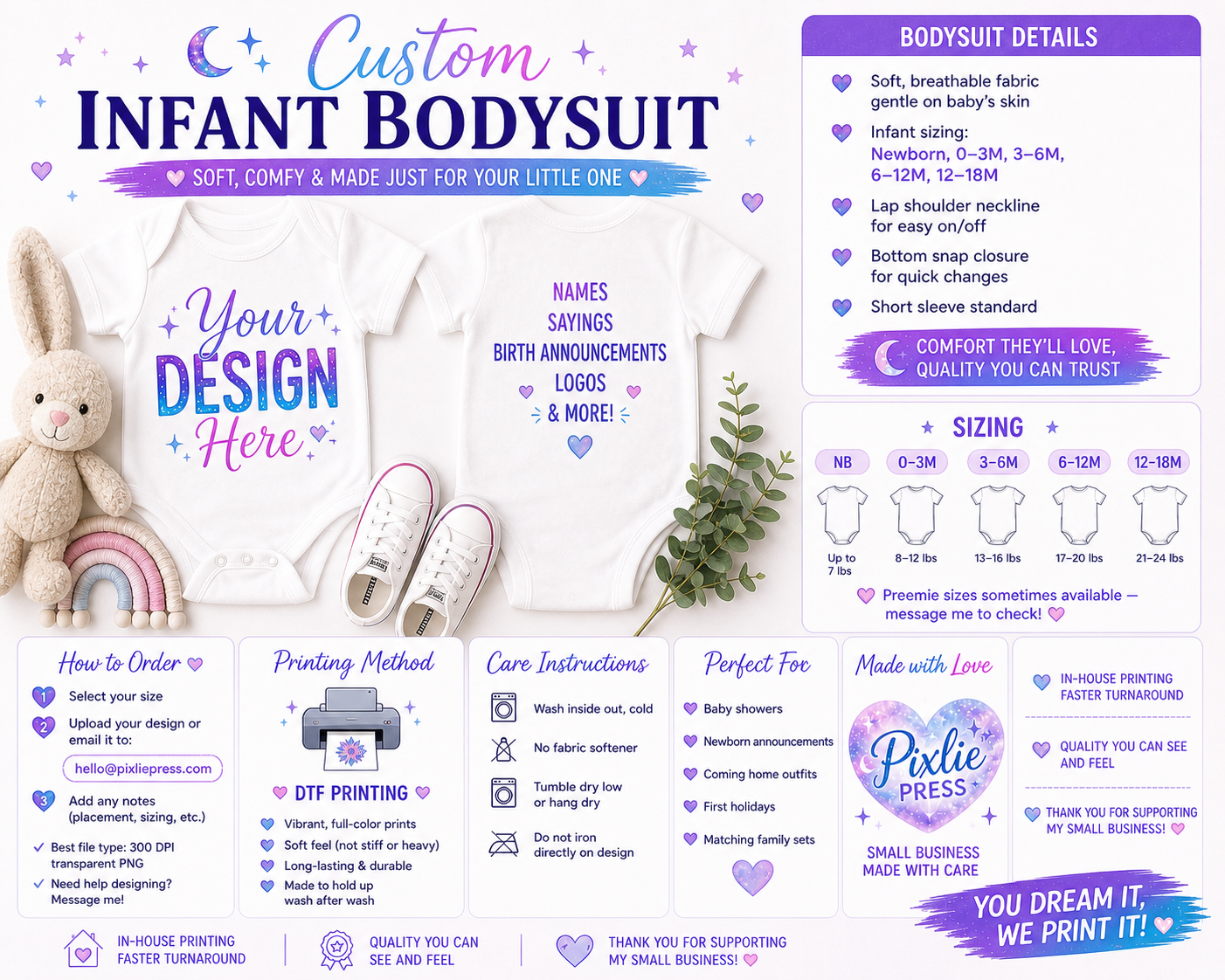 Custom Baby Bodysuit | Personalized Infant Outfit | Custom Baby Shirt | DTF Printed | Baby Gift | Newborn Bodysuit