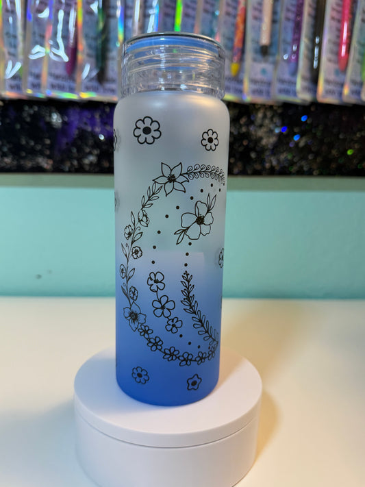 17oz Floral Moon Glass Water Bottle Wide Mouth