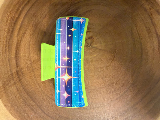 Large Claw Clips with Custom Sublimation Patch Designs- Neon Stars