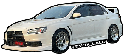 Custom car-shaped sticker featuring a white sports sedan with white EVOX_LALO lettering.