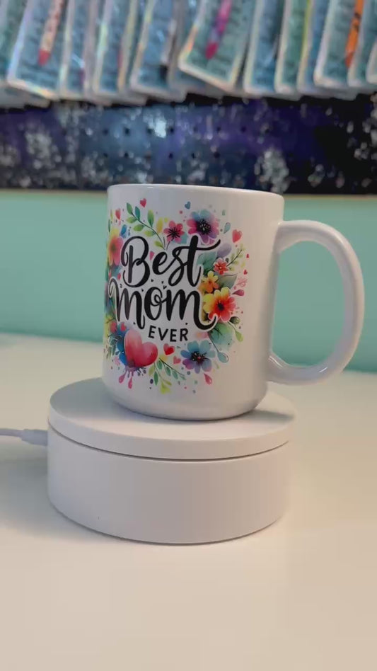 Best Mom Ever | 12oz Sublimation Mug | Floral Heart Design | Mother's Day Gift | Ready to Ship
